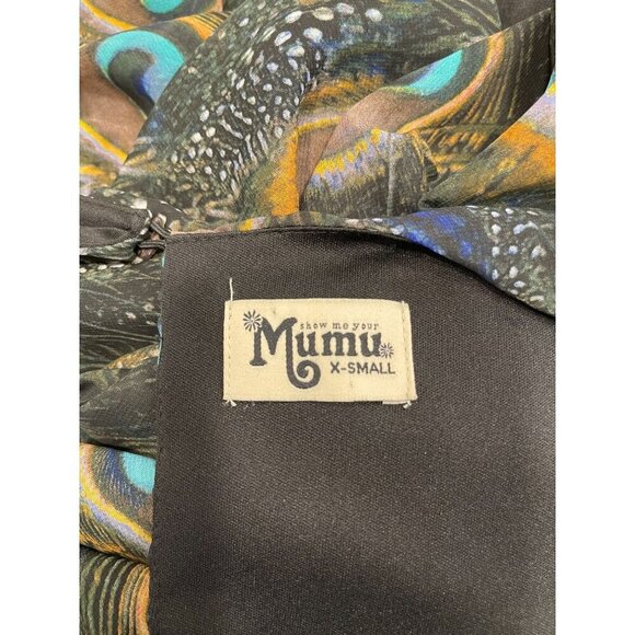 Show Me Your Mumu Peacock Tunic Blouse XS Peasant Sleeves Flowy Chiffon Boho - Picture 3 of 10